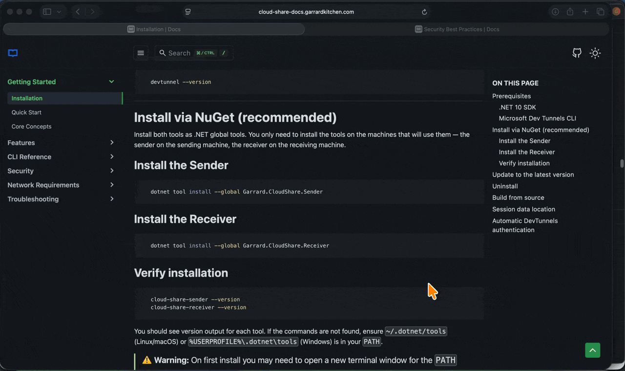 Cloud Share demo — sending a file end-to-end